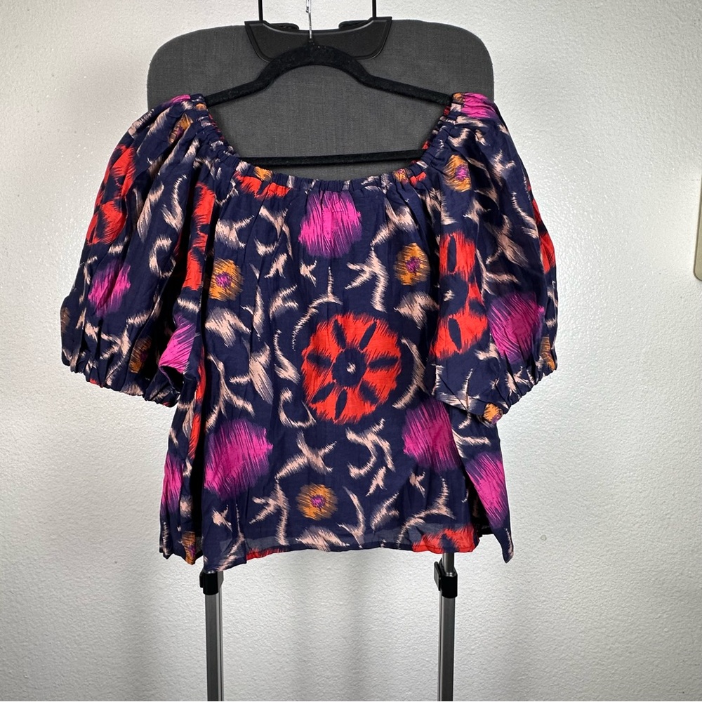 Velvet Floral Off-Shoulder Blouse - Pink and Red